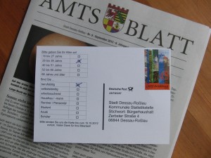 Postkarte zur Erhebung des Bürgerhaushalts